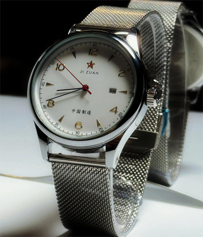 New 1963 Men's Pilot Watch 41mm Retro Gold Classic Sweep Second Stainless Steel Leather Strap Sport Fashion Men's Watch