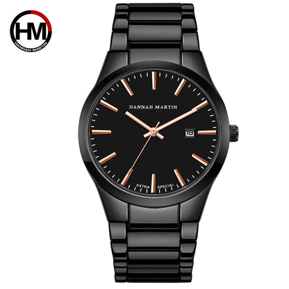 Hannah Martin herenhorloge, roestvrijstalen kast, quartz uurwerk, wijzerplaat van 41 mm, zakelijke stijl, met kalenderweergave (imitatie)