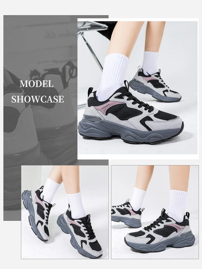 Baasploa Women Walking Shoes Lightweight Mesh Breathable Sport Shoes Comfort Soft Female Leather Height Increase Casual Sneakers