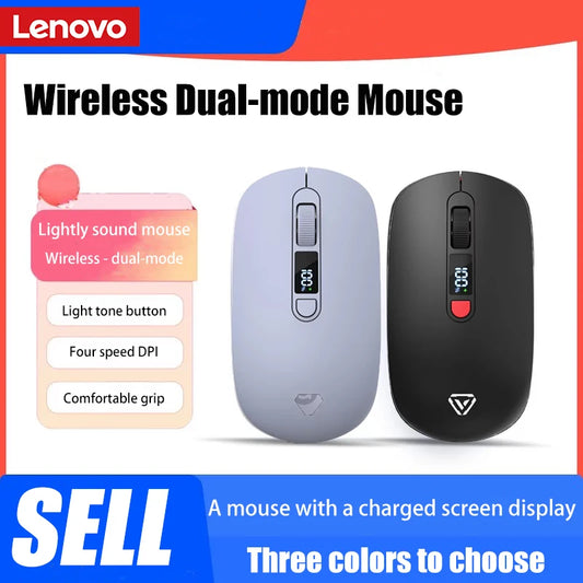 Lenovo Wireless Mouse Bluetooth 2.4G Rechargeable Silent Mouse with Smart Display, Dual Mode Bluetooth Wireless Mouse for Laptop, Desktop & Office
