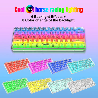 Teclado gaming transparente con cable HXSJ 60%, retroiluminación RGB, ultracompacto, resistente al agua, teclado compacto pequeño de 61 teclas para PC/Mac