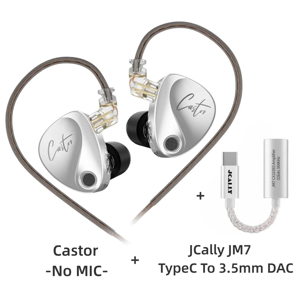 KZ Castor Wired Earbuds HiFi Bass Earphones with Dual Dynamic Drivers, Tunable Balanced Armature In-Ear Headphones, High Resolution Audio Earbuds