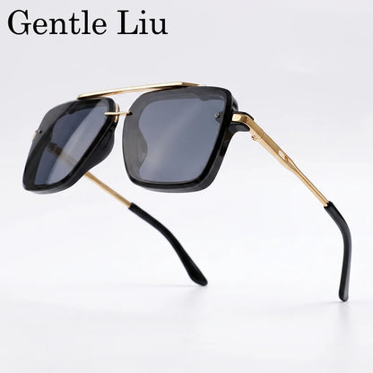 Steampunk Square Double Bridge Sunglasses Men Big 2026 Luxury Brand Designer Retro Punk Driving Sun Glasses Metal Frame Eyewear