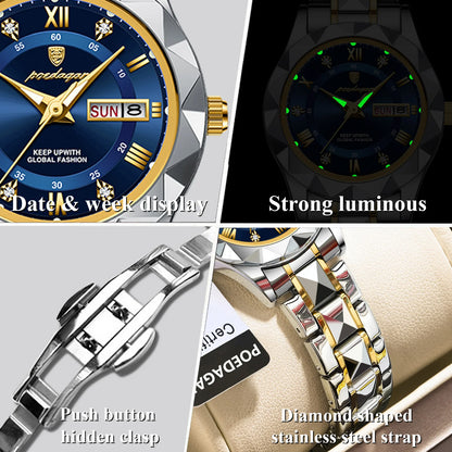 POEDAGAR Top Luxury Watches For Women Stainless Steel Week Date Woman Wristwatch Luminous Waterproof Fashion Quartz Ladies Watch