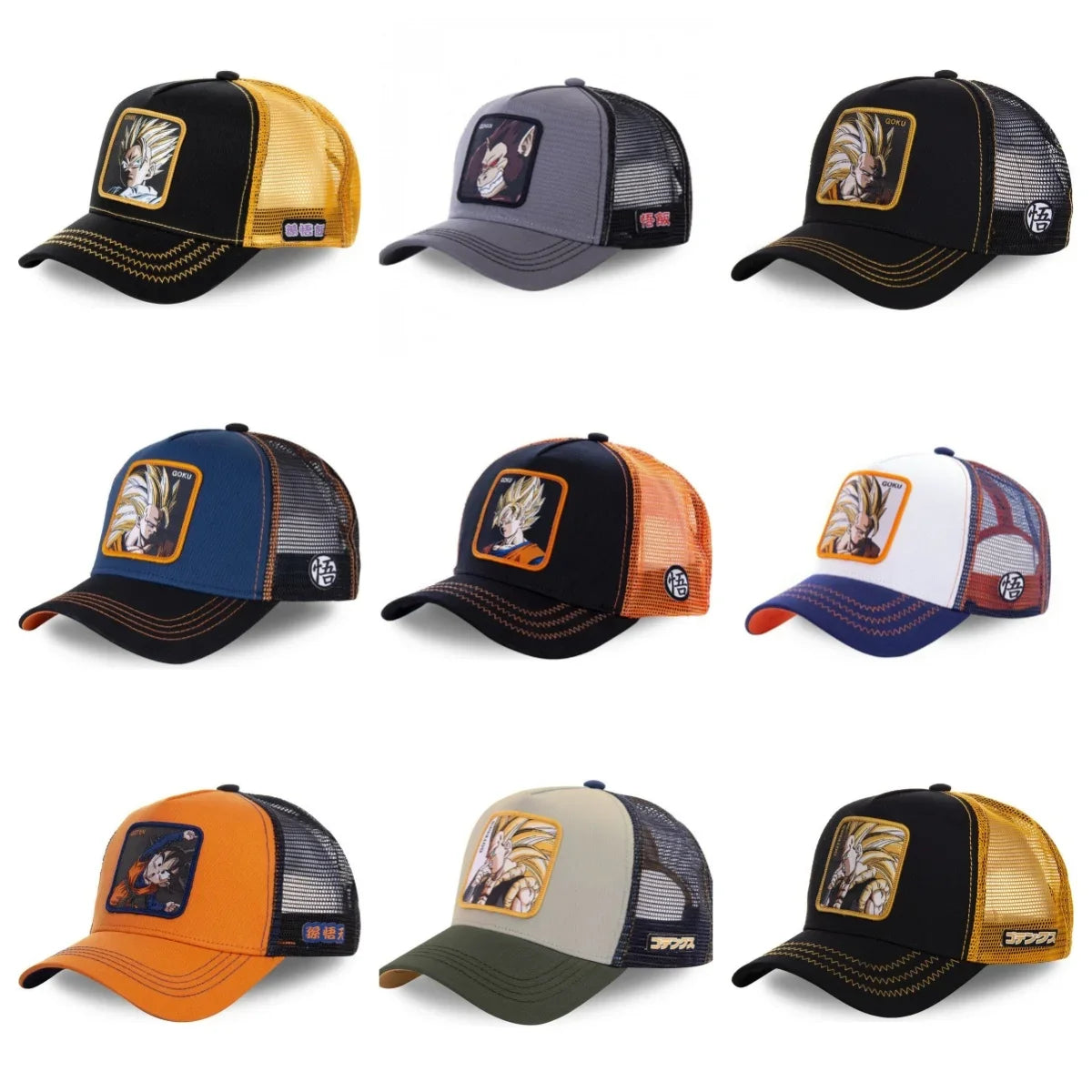 Dragon Ball Son Goku -lippalakki, baseball-lippalakki, kesälippalakki, miesten brodeerattu hip-hop-aurinkolippalakki, säädettävä trucker-lippalakki, verkkokangaslippalakki