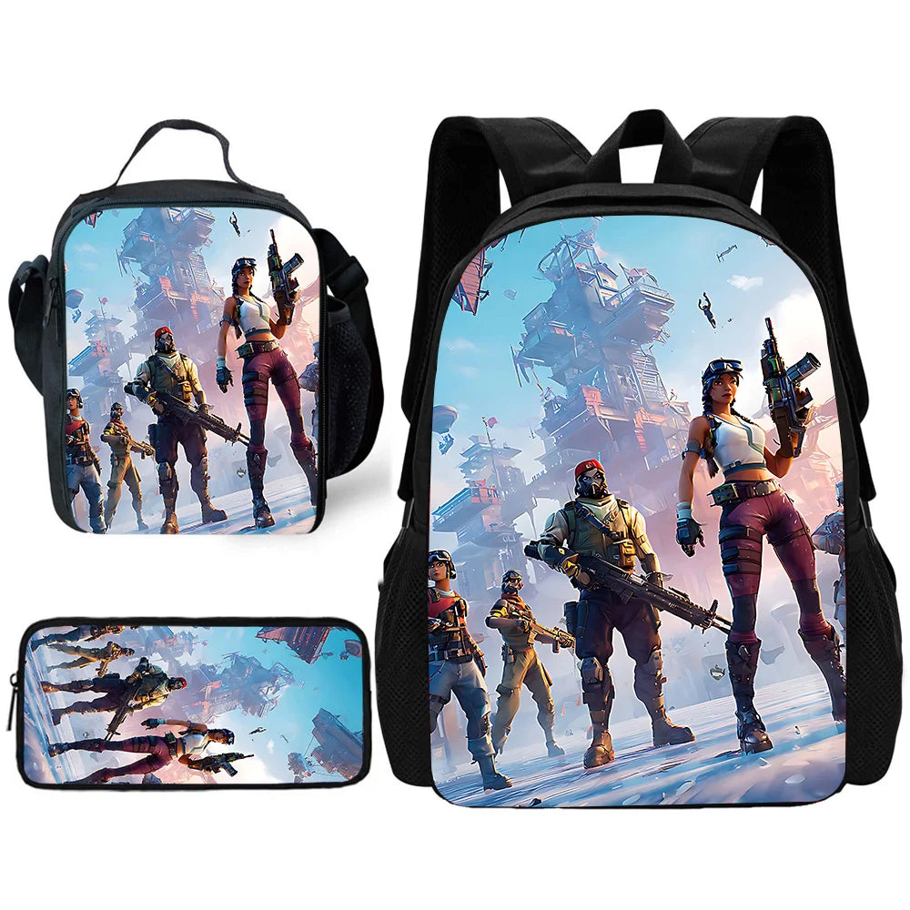 Trendiger Gaming-Schulrucksack für Kinder mit Lunchbags, Design-F-FortniteS Federmäppchen, Schultaschen für Jungen und Mädchen, ideales Geschenk