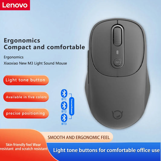 Miška Lenovo Xiaoxin Bluetooth Wireless Mouse M3, somračno siva, tiho delovanje, trojni Bluetooth, pisarniška miška