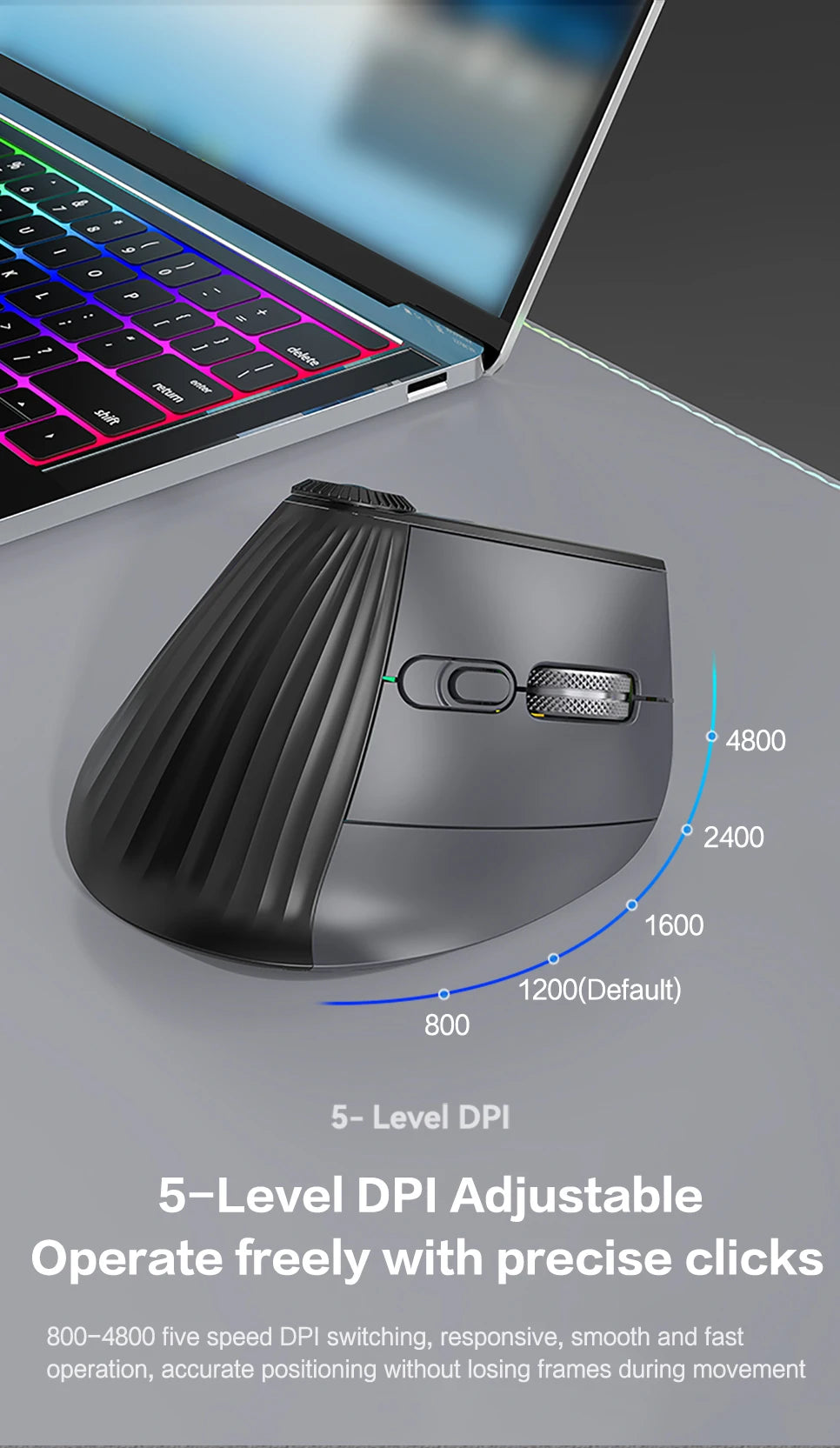 Jomaa RGB Φωτιζόμενο Ασύρματο Κάθετο Ποντίκι Speed Roller με Ρυθμιστικό Κουμπί Λειτουργιών, Bluetooth USB, Εργονομικό Ποντίκι με Αθόρυβο Κλικ