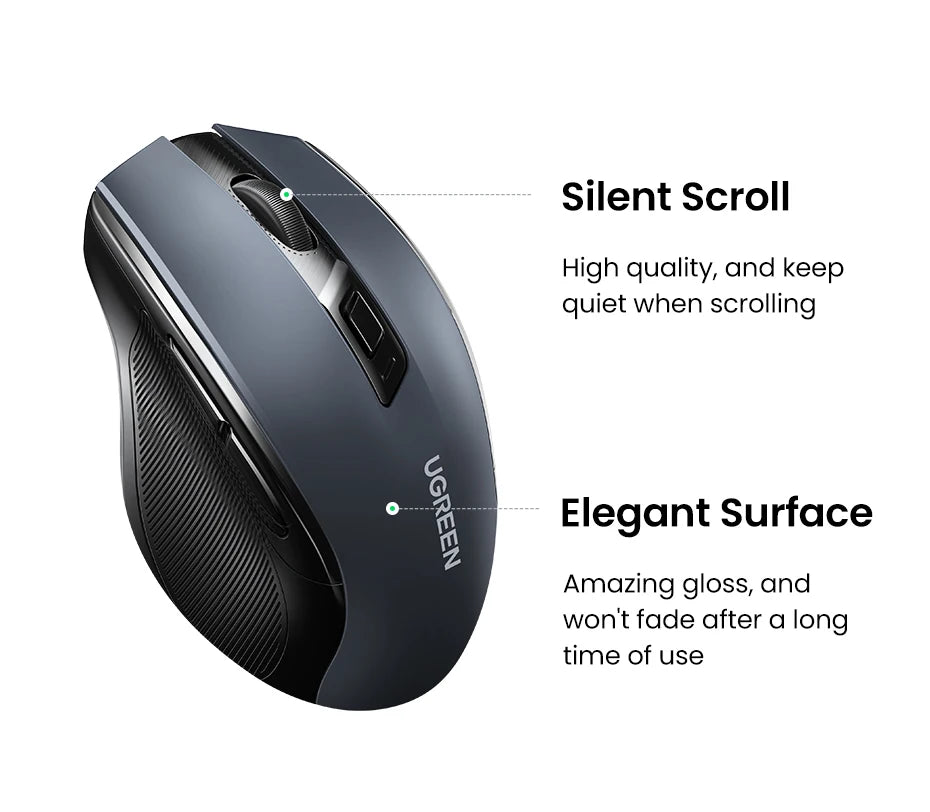 UGREEN Wireless Mouse Bluetooth 5.0 Mouse Ergonomic 4000DPI 6 Mute Buttons Mouse For MacBook Tablet Laptops Computer PC 2.4G Mice