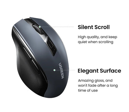 Bezdrátová myš UGREEN Bluetooth 5.0, ergonomická myš 4000 DPI se 6 tichými tlačítky pro MacBook, tablet, notebook, počítač PC, 2.4G myši