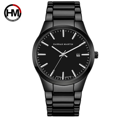 Hannah Martin herenhorloge, roestvrijstalen kast, quartz uurwerk, wijzerplaat van 41 mm, zakelijke stijl, met kalenderweergave (imitatie)