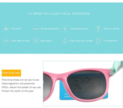 Polarized Kids Sunglasses TR90 Silicone Gel Frame Classic Square Children Sun Glasses Girls Boys Multi Color Baby Goggles UV400