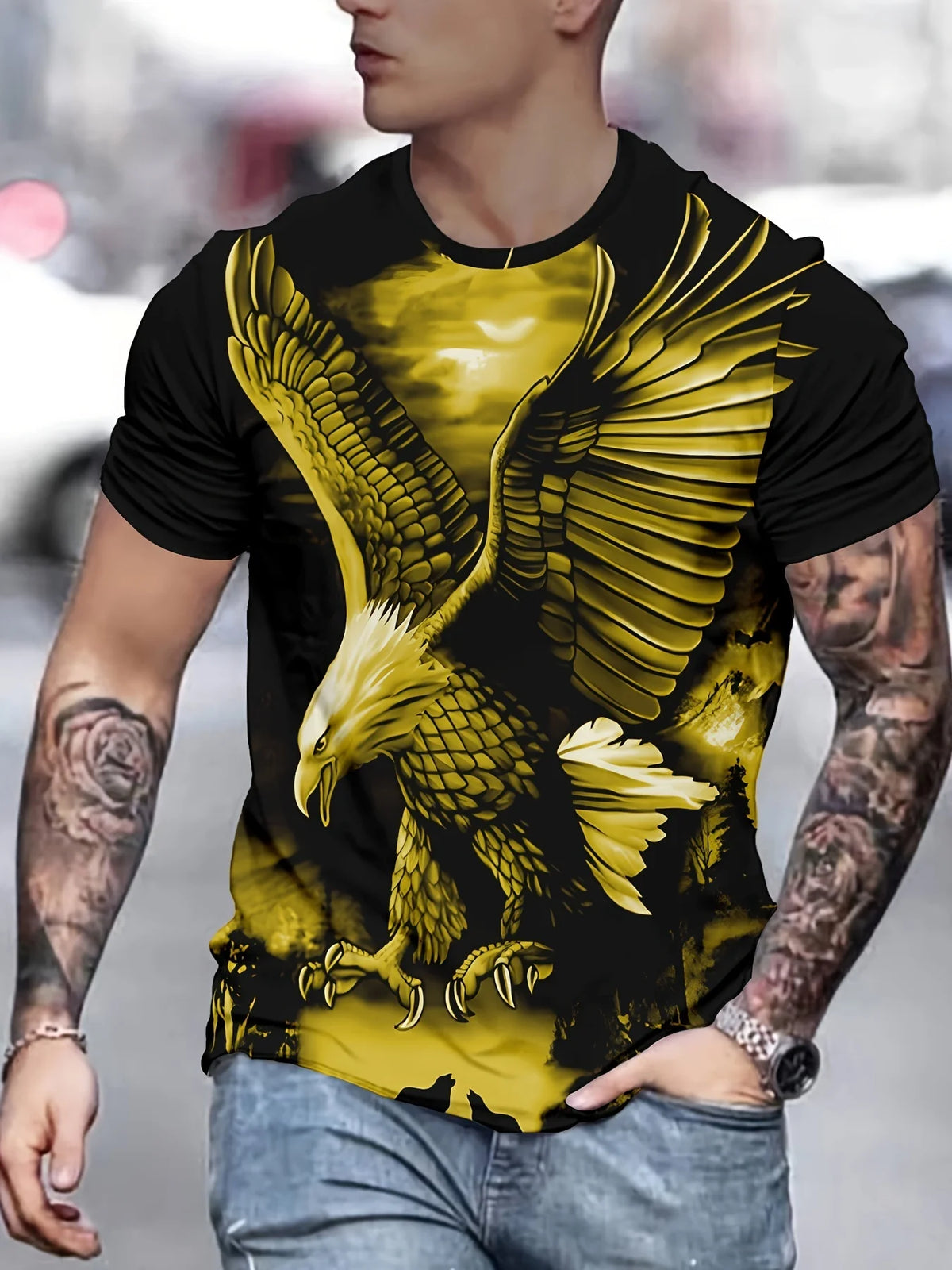 Modne majice z grafiko Eagle Luksuzne majice Poletne moške majice Sproščene majice Majice s kratkimi rokavi 3D-tiskanje Moška oblačila