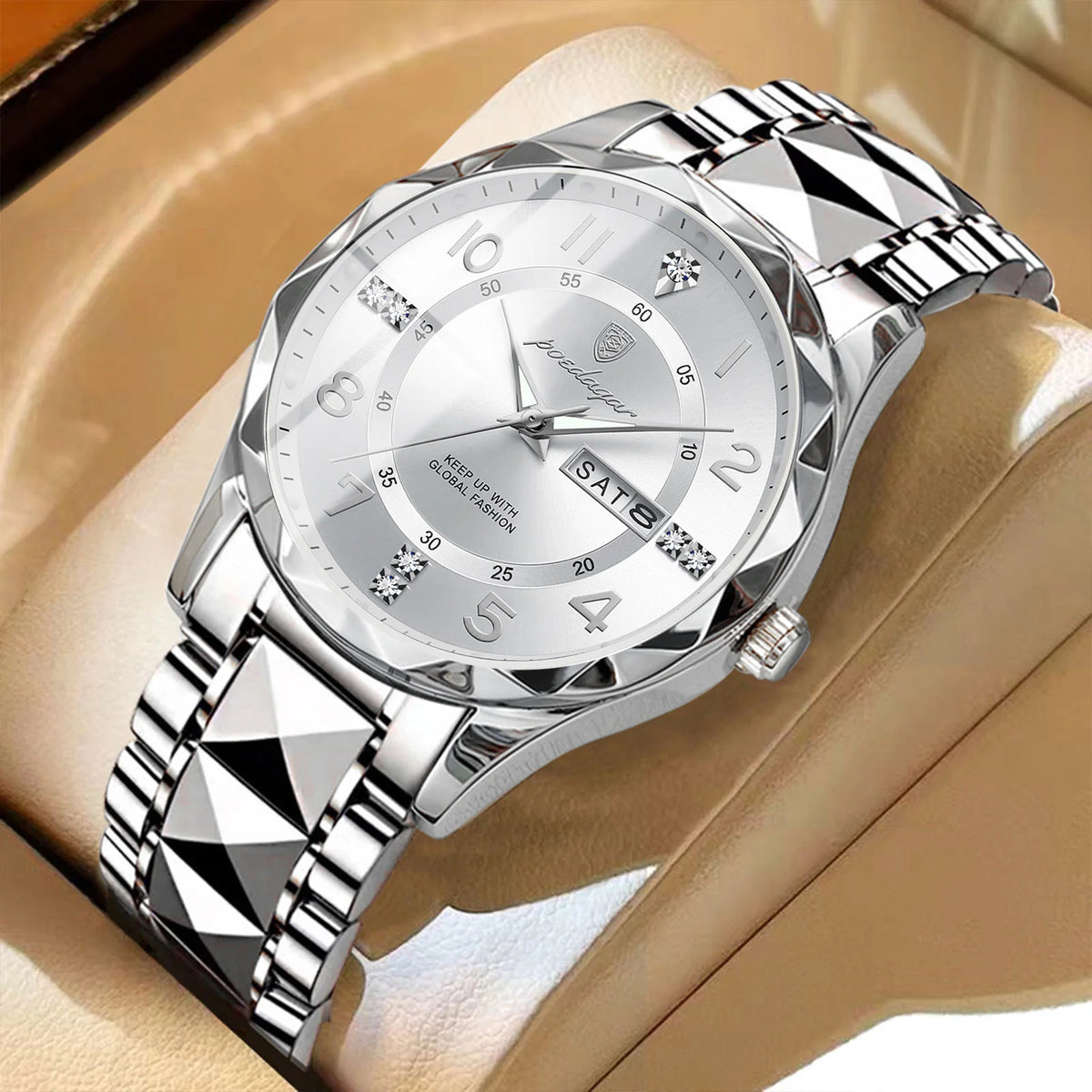 Reloj de hombre POEDAGAR Fashion Luxury, resistente al agua, luminiscente, de cuarzo, con correa de acero inoxidable, fecha y día de la semana, estilo informal.