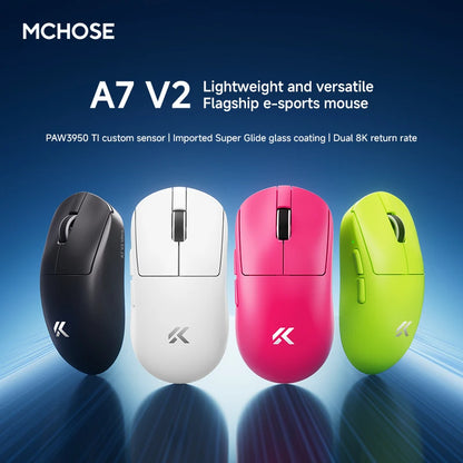 NEW MCHOSE A7 V2 E-sports mouse wireless Bluetooth tri-mode Ergonomics lightweight 8K gaming mice Customized PC accessory gifts