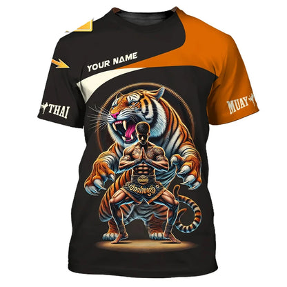Cool ny Muay Thai-grafisk T-shirt til mænd, 3D-print med tiger- og dragemotiv, personlighed, tilpasset navn, T-shirt til sommer, træning og fitness
