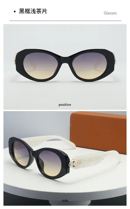 2026 New Oval-Shaped Sunglasses with a European and American Style, Featuring a Unique Metal Snake Head Design, Cross-Border Fashion Versatile Sunglasses for Women with a High-End Feel