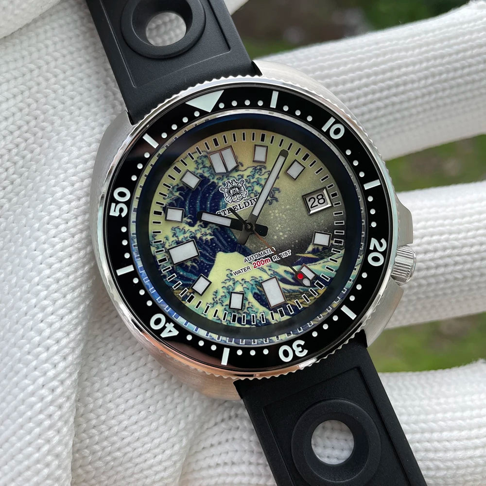 STEELDIVE SD1970J Kanagawa Turtle Full Luminous Dial Ceramic Bezel NH35 Automatic STEELDIVE Official Store Men's Dive Watch