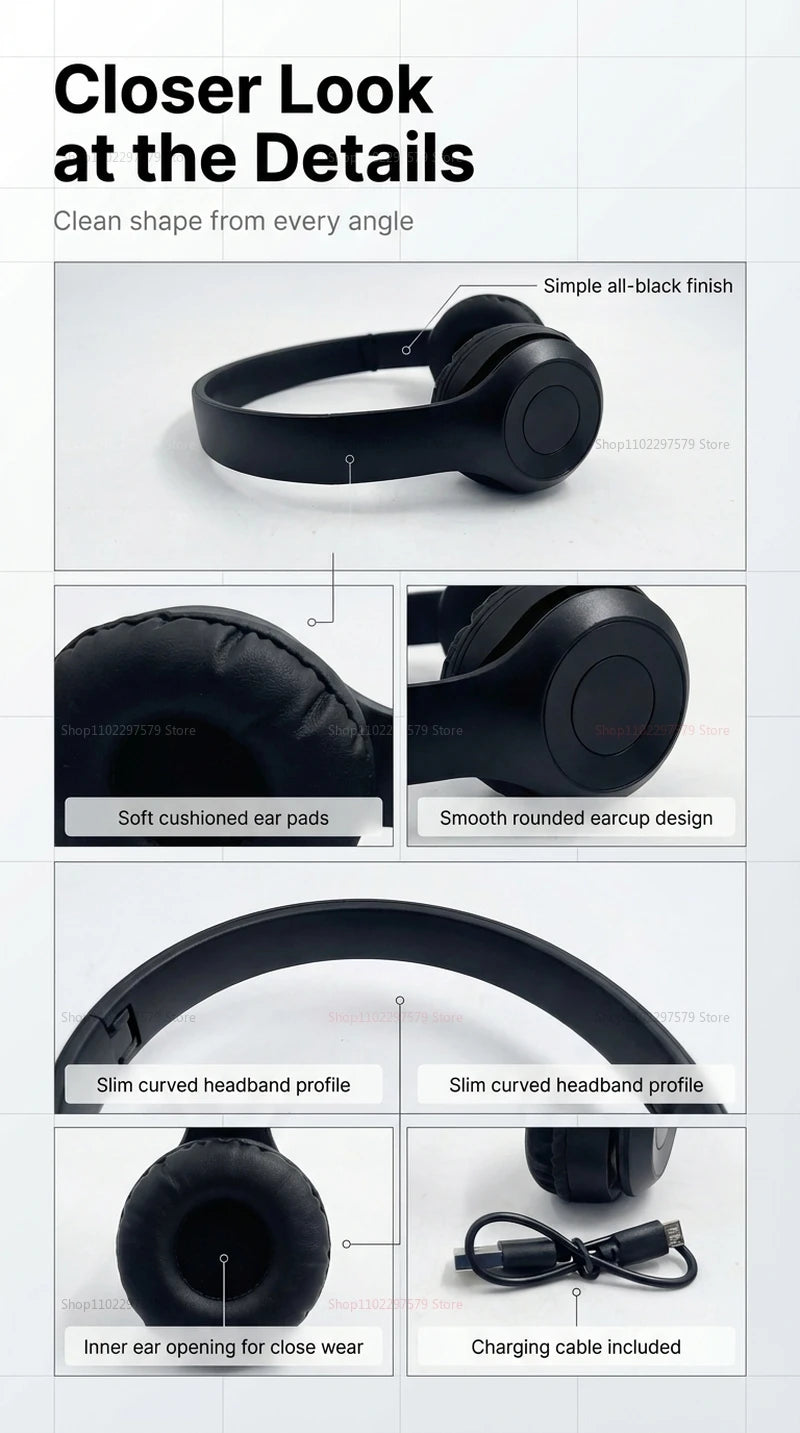 High Fidelity Bluetooth Wireless Headset Over Ear Headphones with HD Mic, Premium Bluetooth Wireless Headset for Clear Stereo Sound, Sports & Daily Use