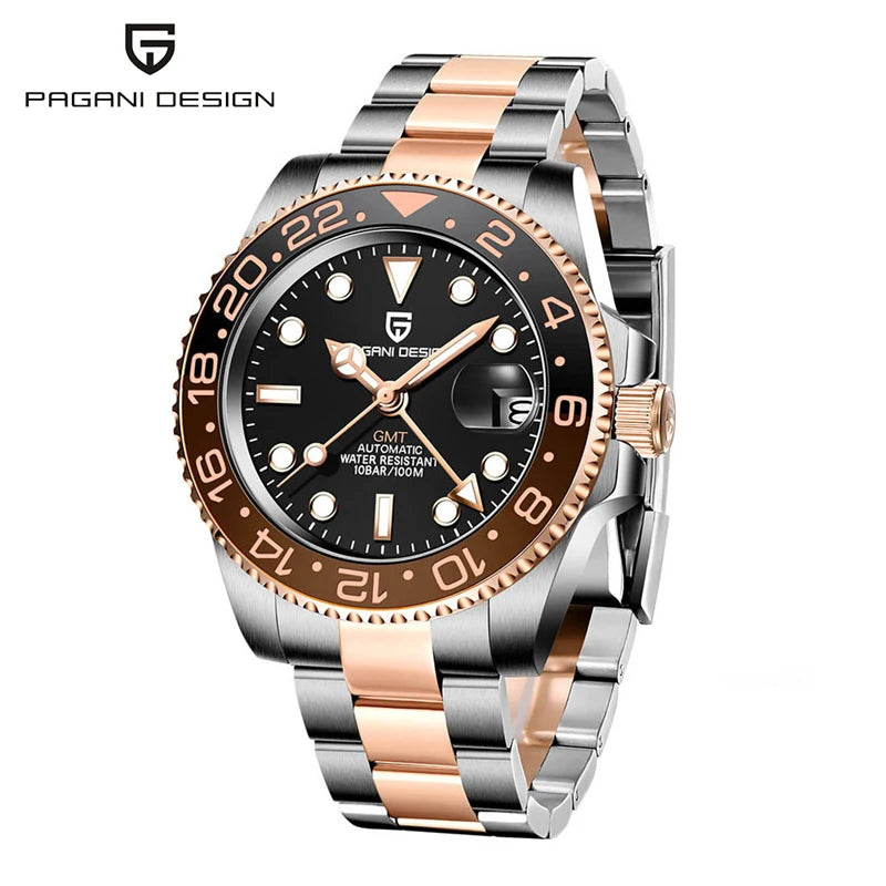 PAGANI DESIGN 40MM GMT Watches for Men Luxury Sapphire AR Mechanical Watch Ceramic Bezel Automatic 100M Waterproof Gift watch