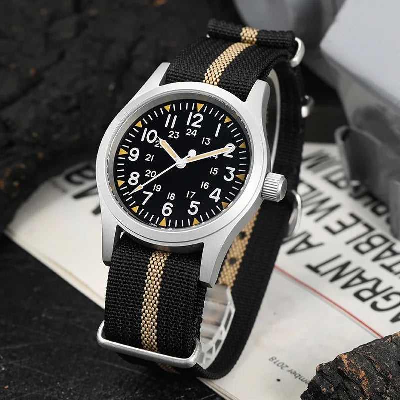 Militado ML05 38mm Military Watch Miyota 2035 Movement Domed Sapphire Crystal C3 Green Luminous 10Bar Waterproof Vintage Watches