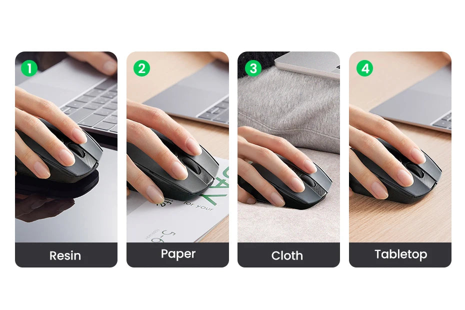 Bezdrátová myš UGREEN Bluetooth 5.0, ergonomická myš 4000 DPI se 6 tichými tlačítky pro MacBook, tablet, notebook, počítač PC, 2.4G myši