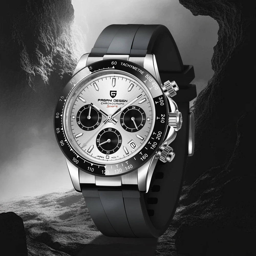 PAGANI DESIGN 1664 Luxury Automatic Mechanical Men's Watch VK63 movement AR Sapphire Crystal Rubber 100m Waterproof Men's Watch