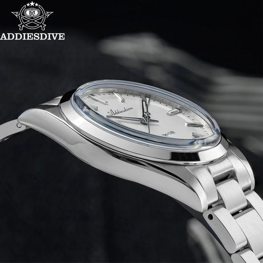 Relógio de homem ADDIESDIVE em aço, estilo de luxo, equipado com vidro abaulado, movimento de quartzo e revestimento luminescente azul BGW9; resistente à água até 100 ATM, indicação analógica – Modelo AD2066