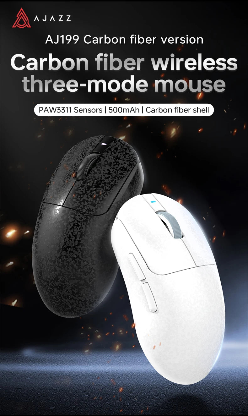 AJAZZ AJ199 Wireless Gaming Mouse PAW3311 24000DPI Lightweight Bluetooth/Wired Carbon Fiber Mice for PC Laptop Gamer
