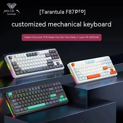 Teclado mecánico AULA F87 Pro 2.4g/USB/Bluetooth inalámbrico trimodo de 87 teclas, RGB, PBT, gasket, 5 capas de amortiguación, teclas completas sin impacto