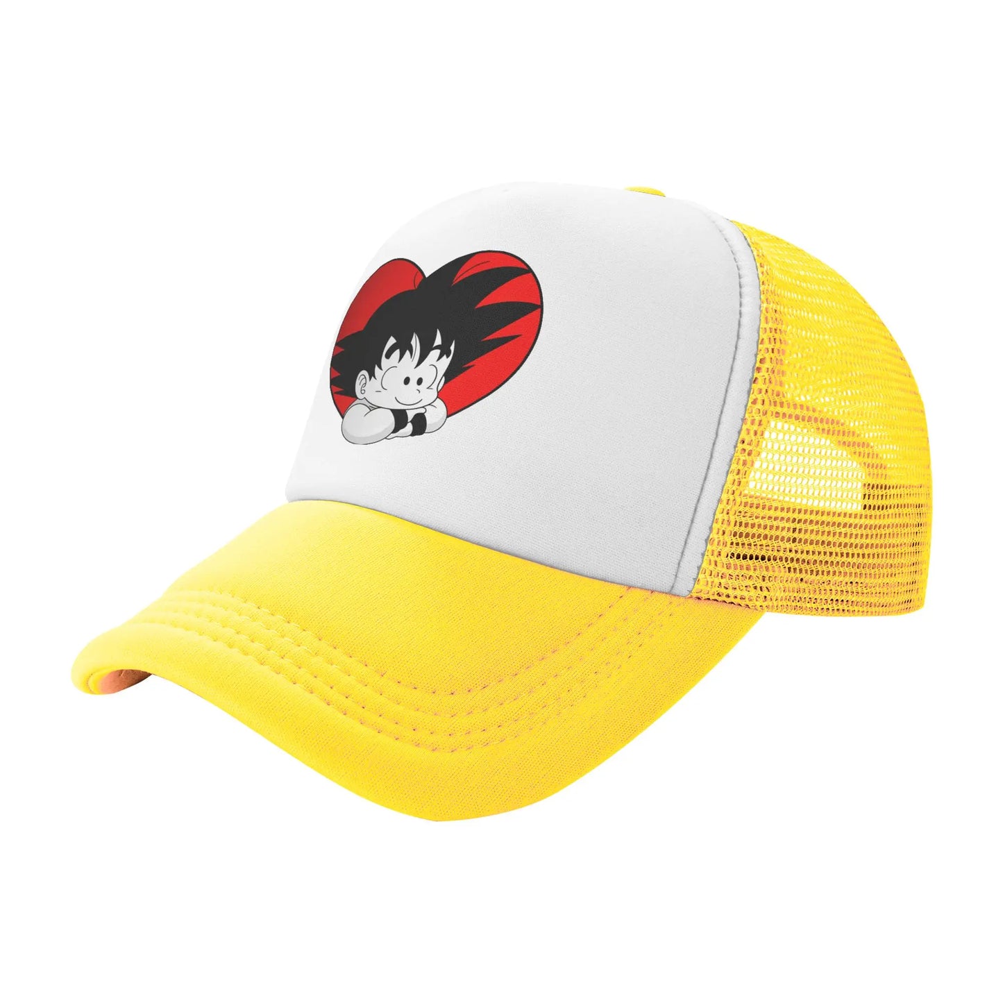 Dragon Ball DBZ Goku Mesh Baseball Cap Adult Vintage Trucker Cap Red Heart Hats Adjustable Polyester Dad Hat Spring Trucker Caps