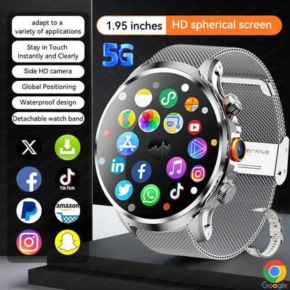 8GB+128GB RAM 5G/4G Smart Watch 1.95 inch AMOLED 1880mah Battery 500W Camera GPS WIFI Google APP Download Smartwatch Android 9.0