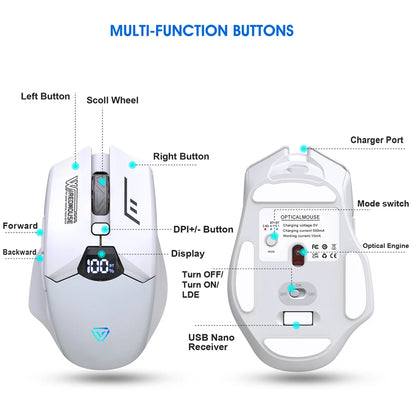 Ασύρματο ποντίκι Bluetooth διπλής λειτουργίας με έξυπνη οθόνη, αθόρυβη φόρτιση, για γραφείο, gaming και tablet, φορητό και καθολικής συμβατότητας