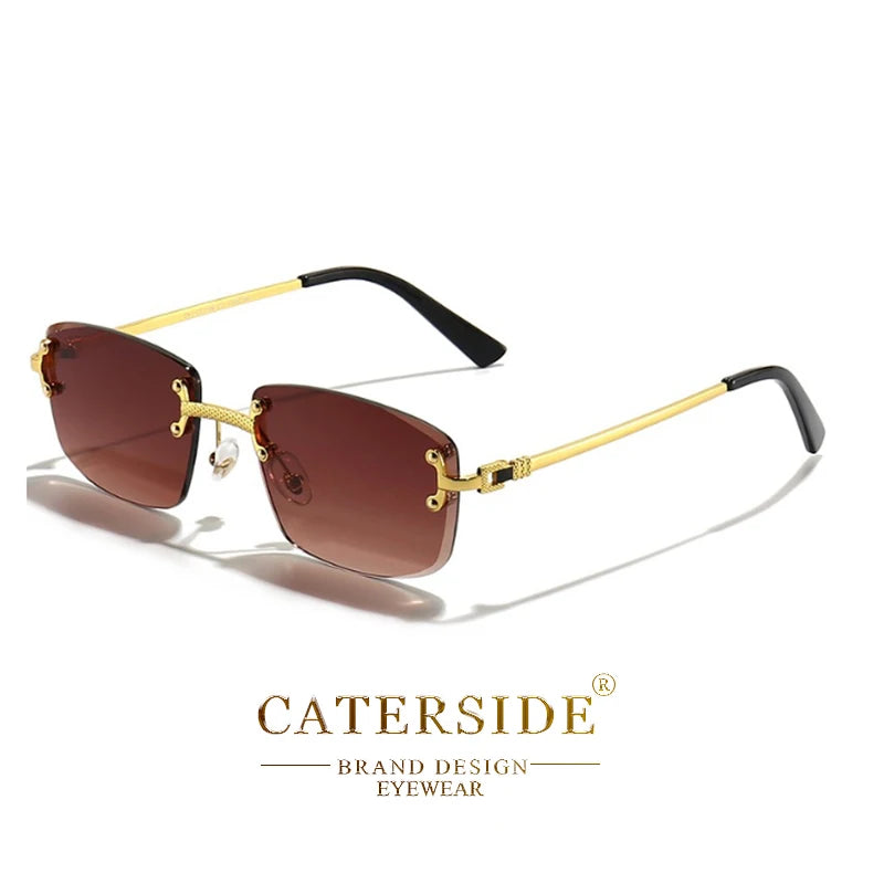 CATERSIDE Punk Rectangle Sunglasses Men Women Luxury Designer Rimless Gradient Lens Metal Sun Glasses For Men Sports 2024 UV400