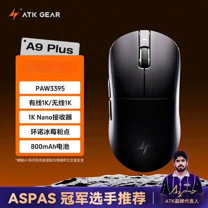 Ratón gaming inalámbrico Bluetooth ATK Dragonfly A9, diseño ergonómico, respuesta rápida, PAW3950 Ultra, 800mAh, ligero, 8KHz, esports