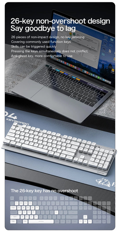 Freewolf M104 Tri-Mode Wireless Keyboard RGB 104 Keys Ultra Slim Quiet Membrane 4000mAh Large Battery for Office&Home