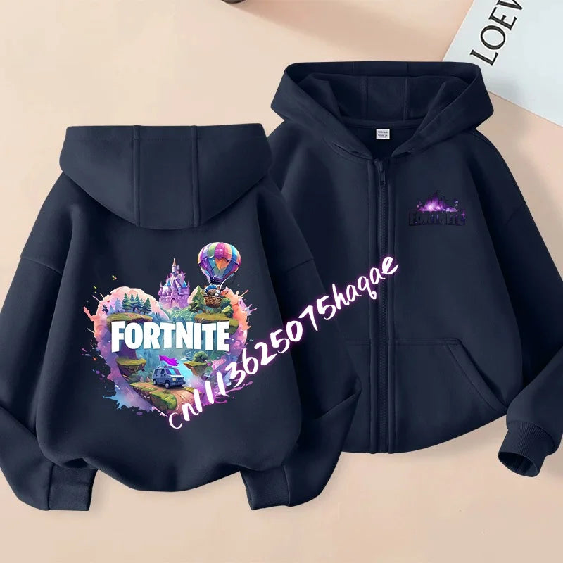 Fortnites Kinder-Kapuzenjacken mit Reißverschluss Anime Fortress Night Sweatshirts Game Frühling Herbst Hoodies Sportbekleidung Kinderkleidung Geschenk
