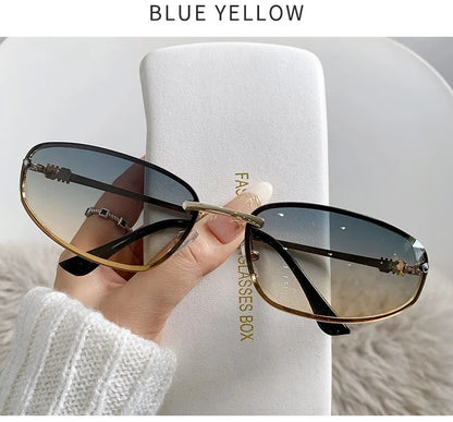 Gradient Oval Frameless Women's Sunglasses High Quality Luxury Brand Y2k Rimless Glasses Women High-end Punk Popular Shades UV