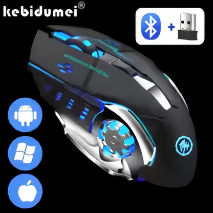Dobíjecí bezdrátová herní myš – tichá Bluetooth/USB, RGB podsvícení, e-sport pro PC