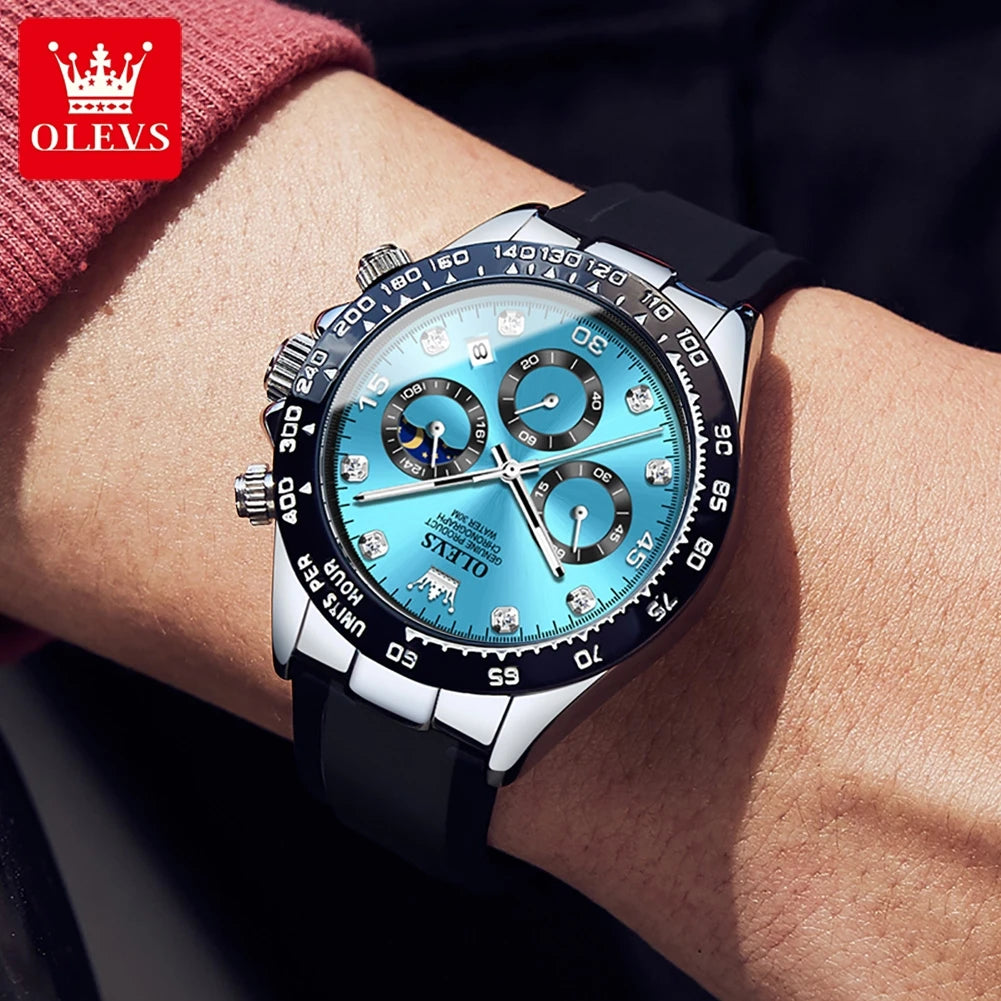 Relógio para homem OLEVS – Relógio de quartzo de luxo, estanque e luminescente, equipado com cronógrafo e indicador de data – Relógio desportivo para homem de uma grande marca