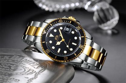 High Quality Automatic Mechanical Watch for Men Stainless Steel Red Dial Date Strong Luminous Luxury Men's Watch