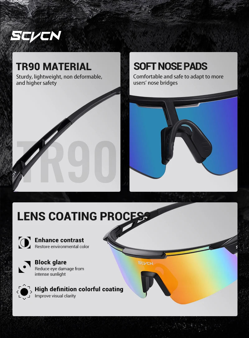 SCVCN UV400 Cycling Glasses Men Women MTB Road Bike Sunglasses Outdoor Hiking Drive Running Sunglasses Fashion Sports Glasses