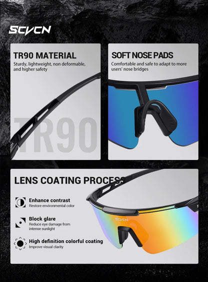 SCVCN UV400 Cycling Glasses Men Women MTB Road Bike Sunglasses Outdoor Hiking Drive Running Sunglasses Fashion Sports Glasses