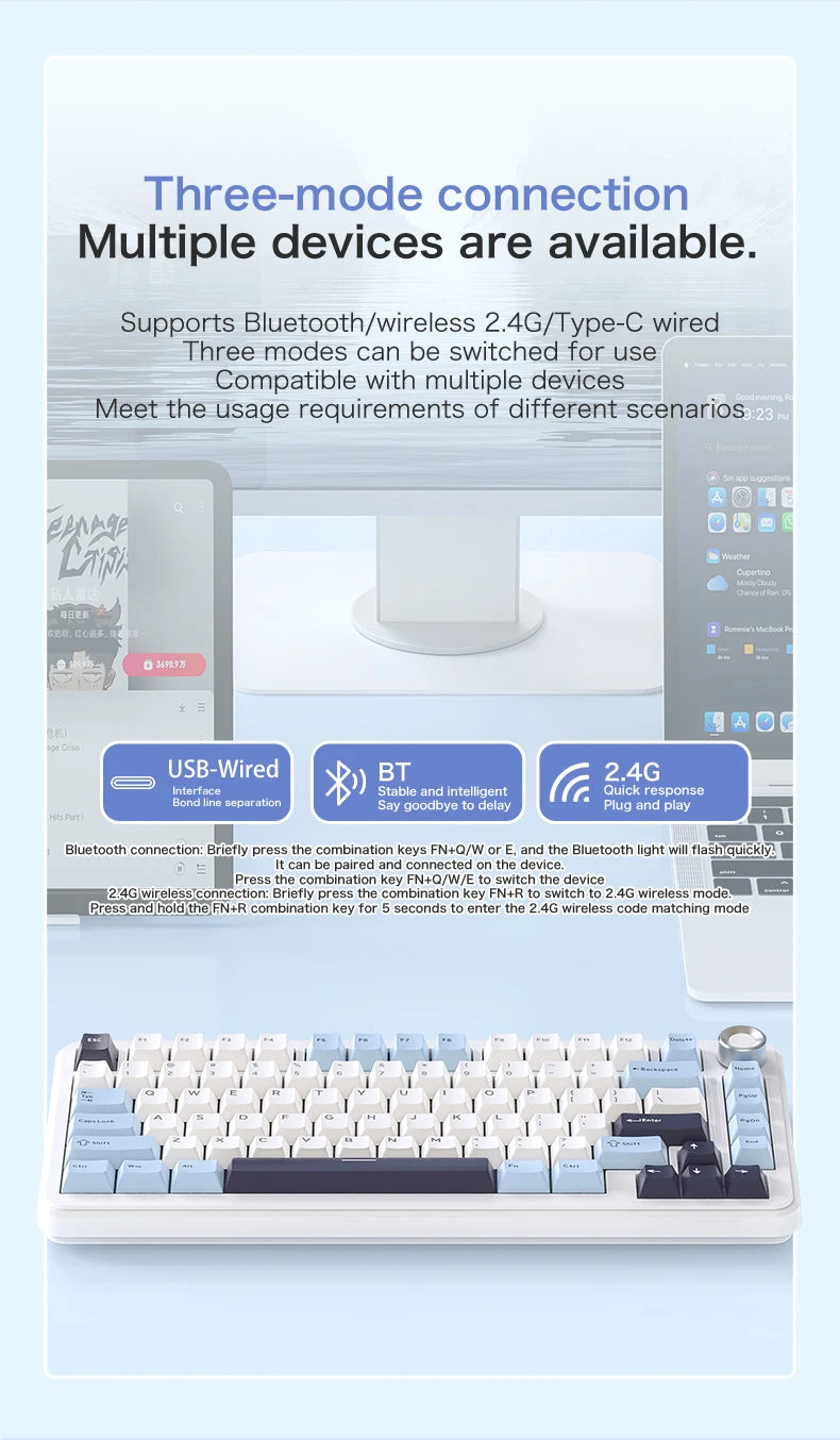 F75 Mechanical Keyboard FREEWOLF * AULA F75 Bluetooth Three-mode Keyboard,Dedicated for Gaming and Office Use