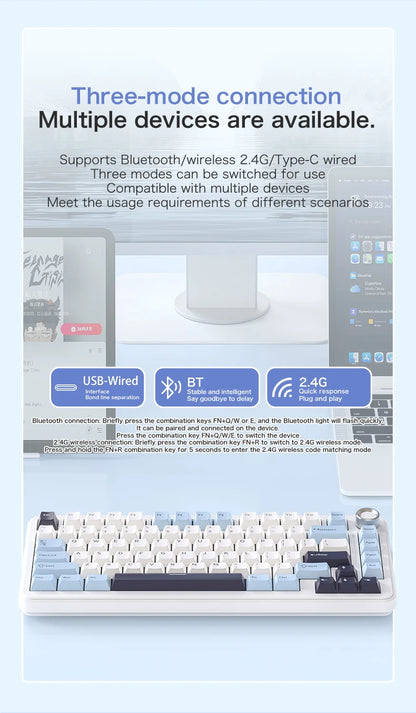F75 Mechanical Keyboard FREEWOLF * AULA F75 Bluetooth Three-mode Keyboard,Dedicated for Gaming and Office Use