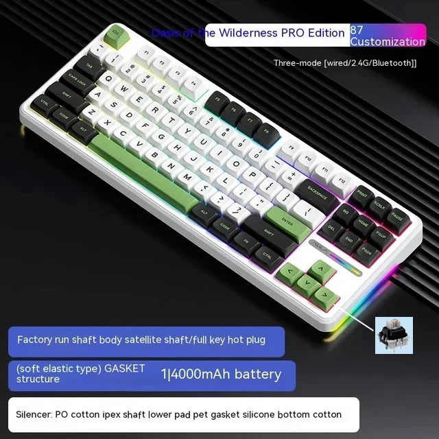 Teclado mecánico AULA F87 Pro 2.4g/USB/Bluetooth inalámbrico trimodo de 87 teclas, RGB, PBT, gasket, 5 capas de amortiguación, teclas completas sin impacto