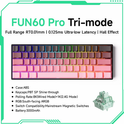 Akko MonsGeek FUN60 mechanische Tastatur mit Magnetschaltern, 60% Gaming-Tastatur, Rapid Trigger 0.01mm, 8K ARGB, HE/TMR Custom-Tastatur