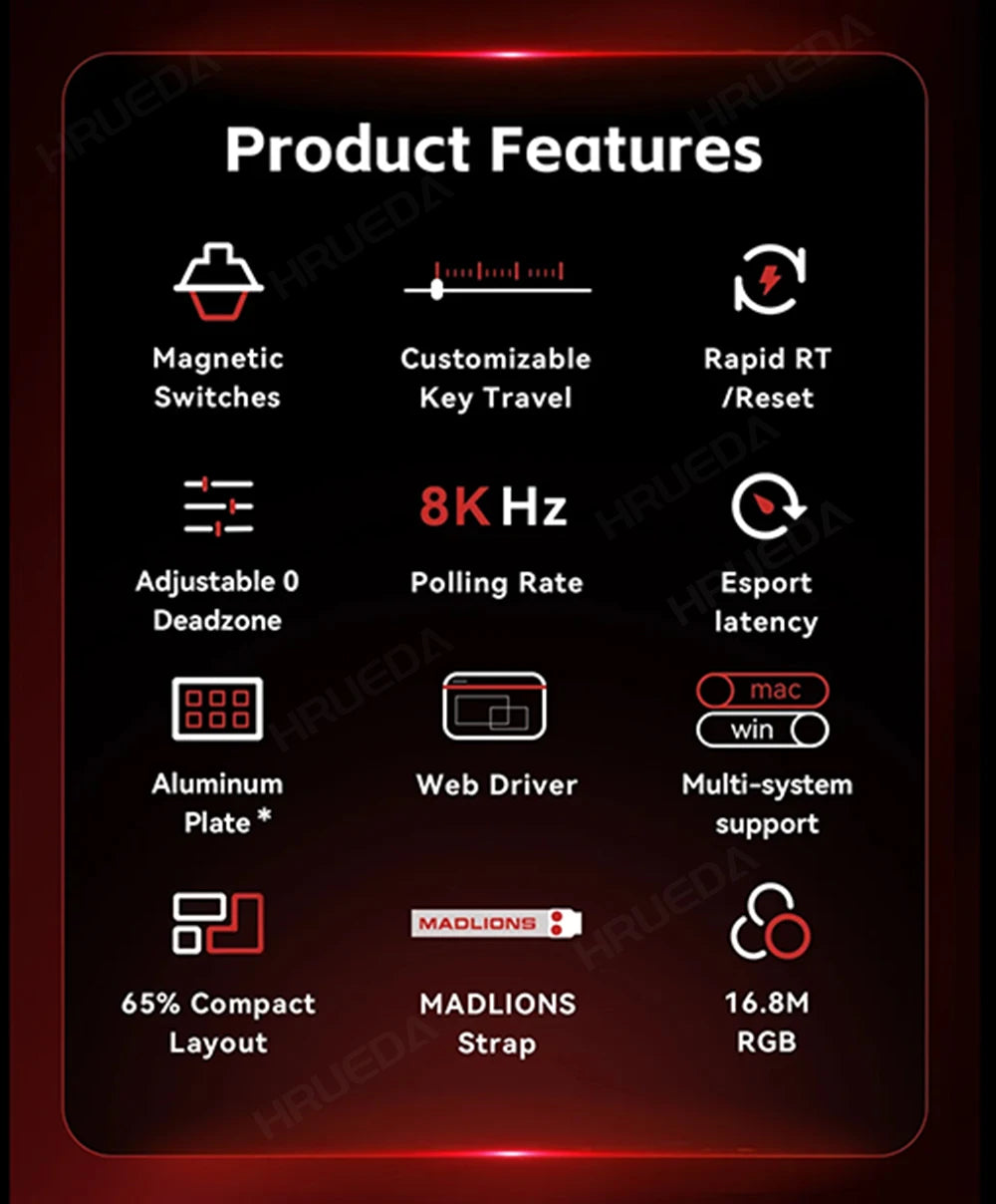 MADLIONS Mad 60he Mad60HE Mad 68HE Teclado mecánico para gaming personalizado con interruptor magnético, cableado, hot swap y tasa de sondeo de 8K