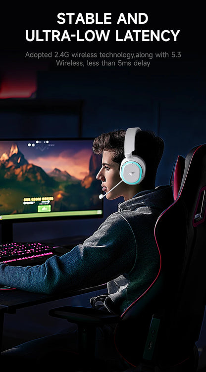 Picun G2 Kabelloses Gaming-Headset Bluetooth 5.3 – 7.1-Surround-Sound, Gaming-Kopfhörer mit 5ms niedriger Latenz und ENC-Mikrofon für PC, PS5, PS4, Switch & Mobilgeräte