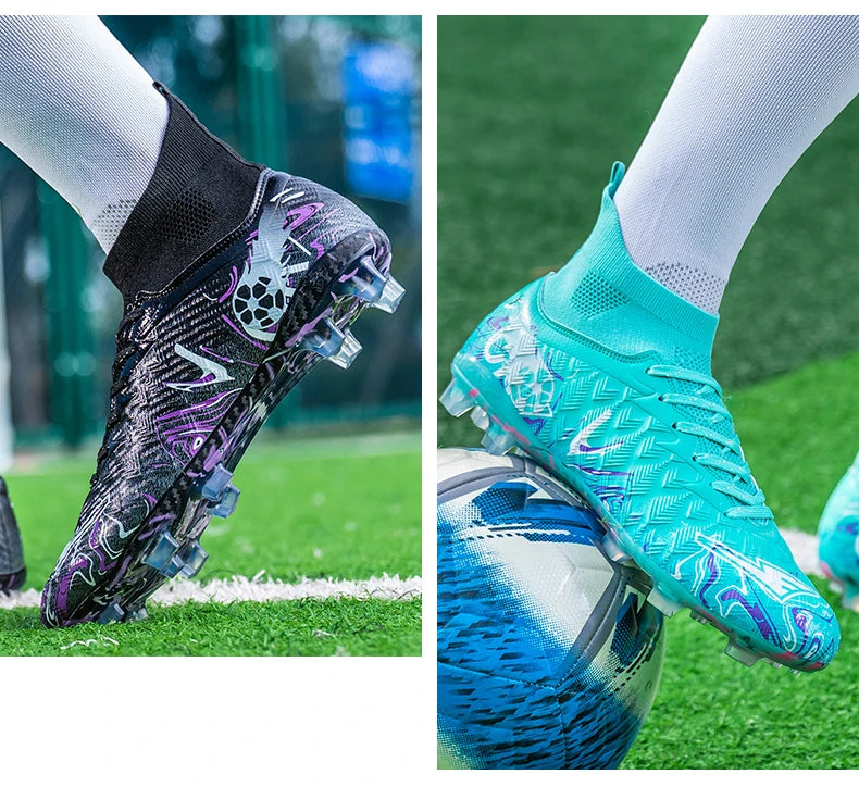Men's High Ankle Football Boots Turf Soccer Cleats Breathable Non-slip Training Match Sneakers Outdoor Sports FG Soccer Shoes